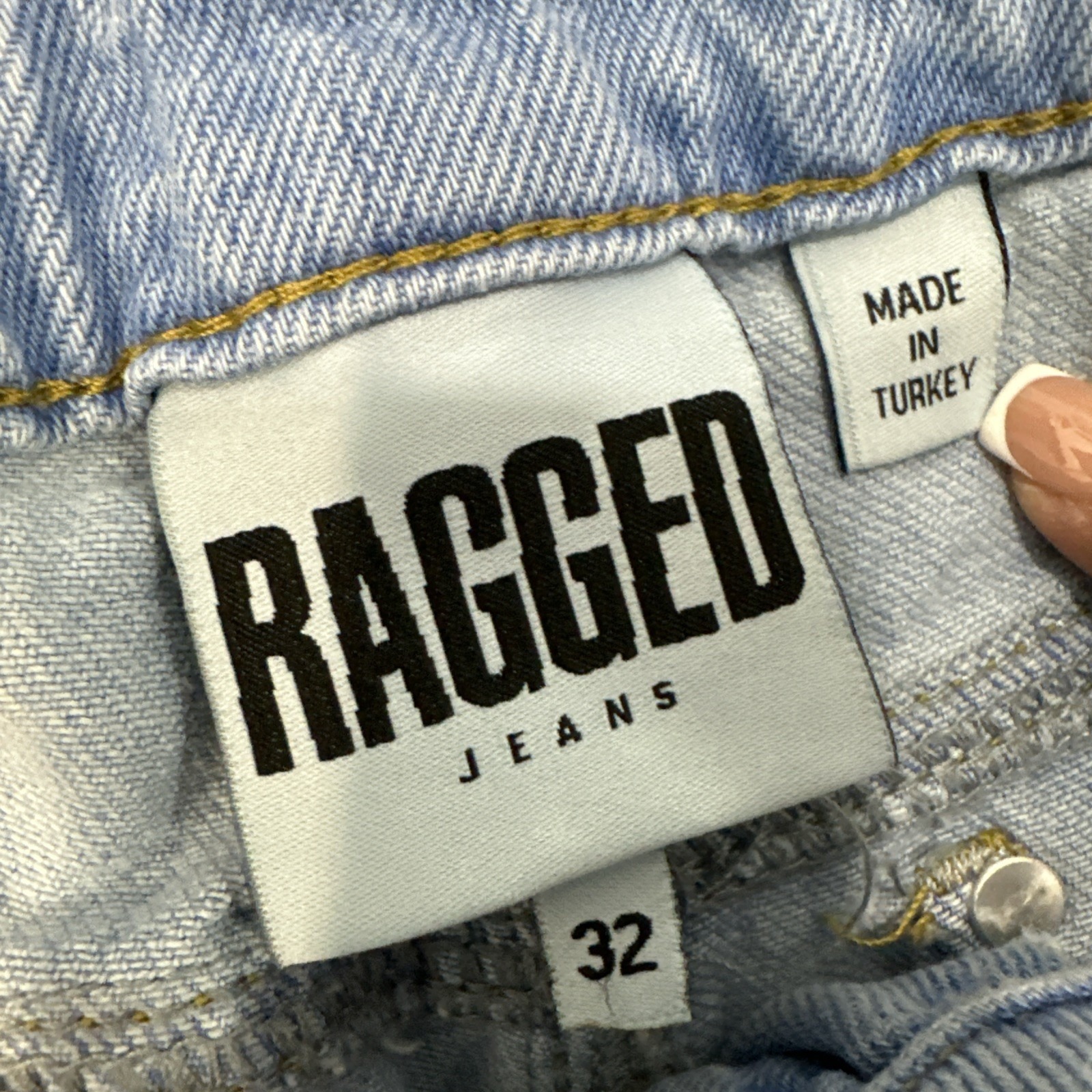 Ragged Priest Blue Jean Patchwork Womens Straight Leg Frayed Jeans Size 32 Euc — image 2 of 5